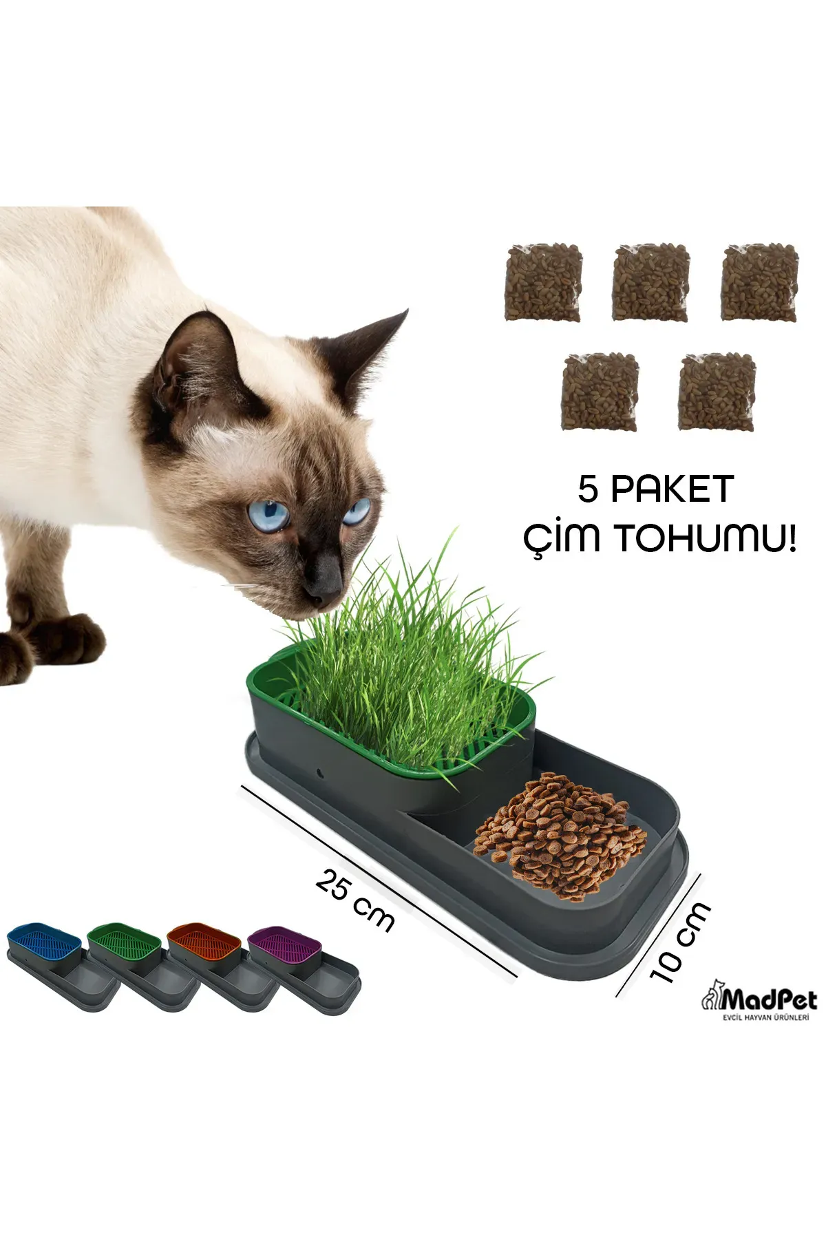 Pet Soft Yeni Nesil Mama ve Topraksız Kedi Çimi Kabı