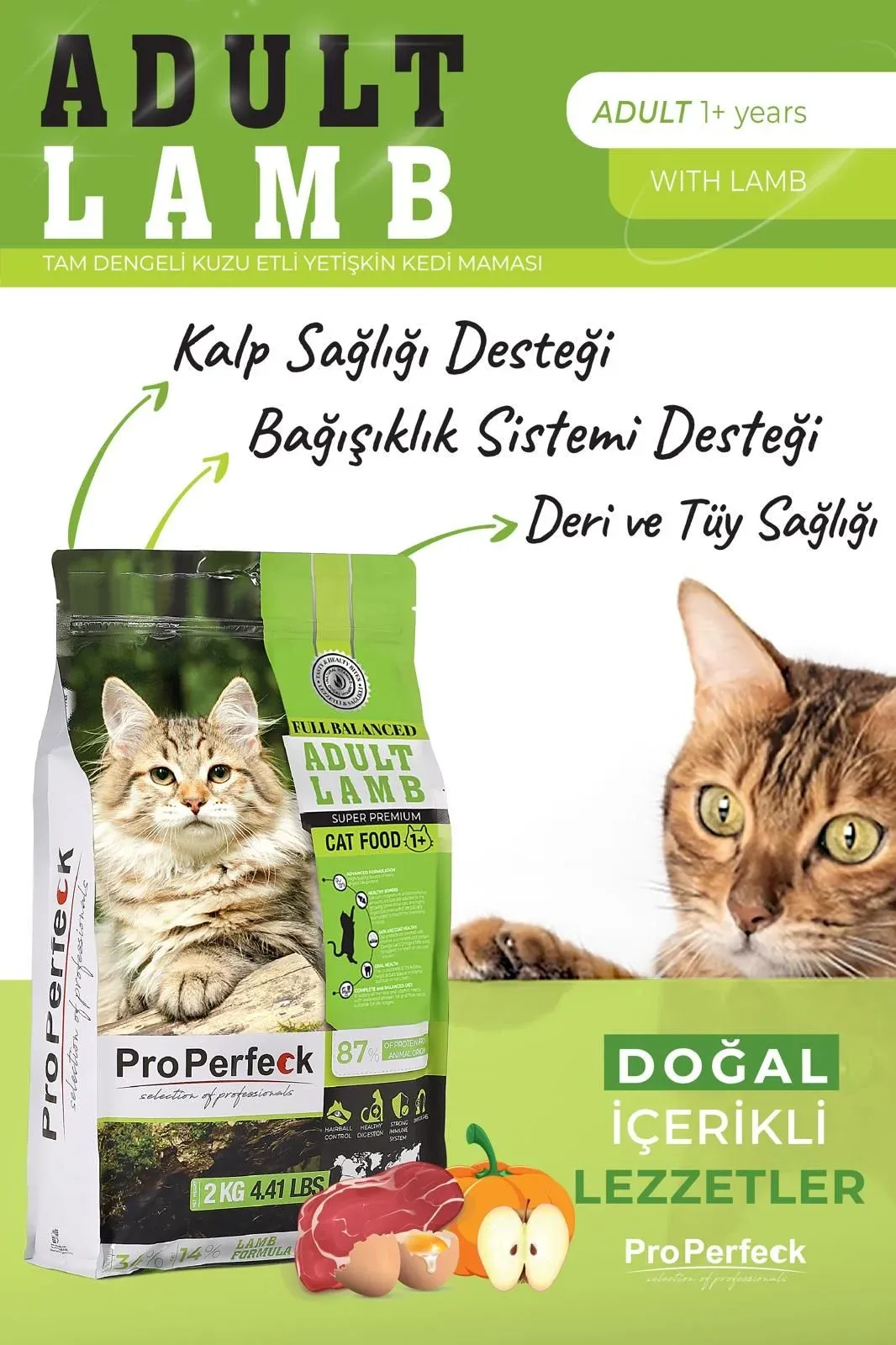 PRO PERFECK PREMİUM KUZULU BAL KABAKLI VE ELMALI KEDİ MAMASI 2 KG