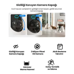 YDM AKILLI OTOMATİK ÇELİK TASLI KAMERALI MAMA KABI 4 LT