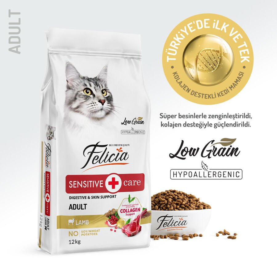 Felicia 12 Kg Kolajenli Kuzulu Az Tahıllı Yetişkin Kedi Maması