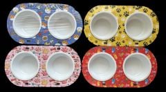 YA-004 Desenli Ahşap Oval Mama Kabı 2'li
