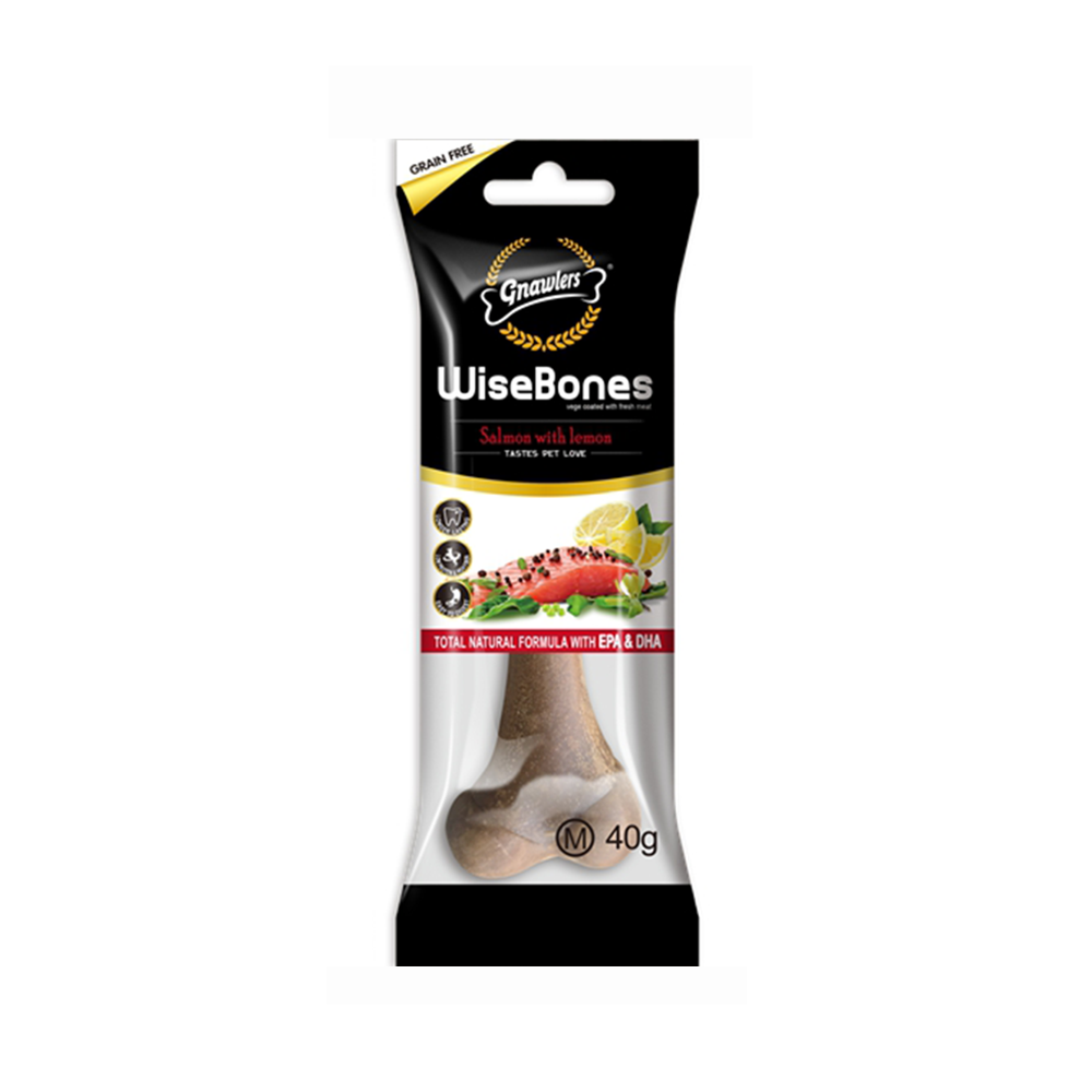 Gnawlers Wise Bone Somonlu ve Limon Aromalı M Köpek Ödül Kemiği (40 g)