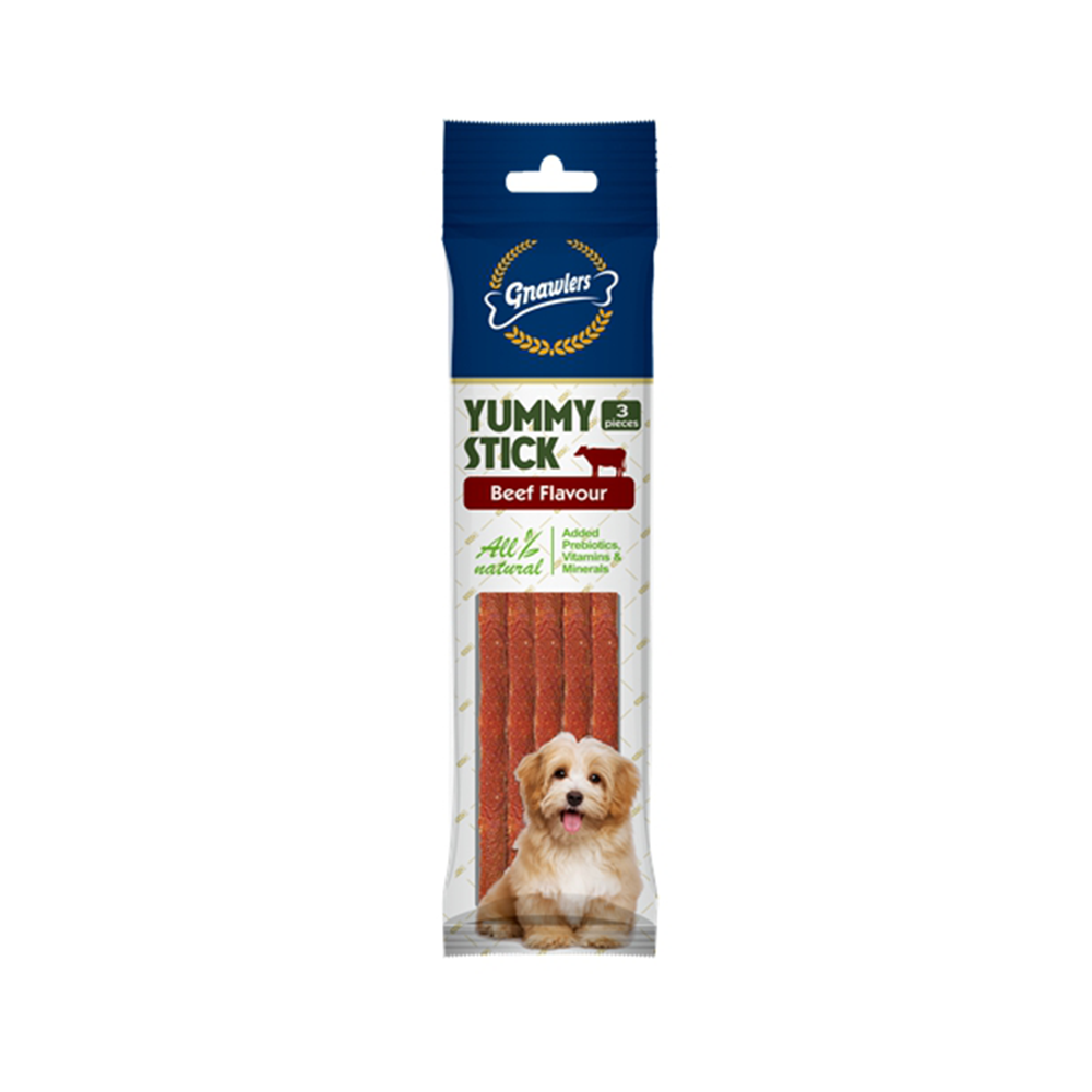 Gnawlers Yummy Stick Biftek Aromalı Köpek Ödül Maması (3'lü - 7,5 cm)