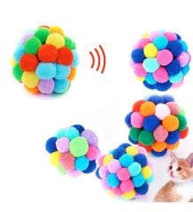 SDT-003 Renkli Ponpon Ve Çıngıraklı Top Kedi Oyuncağı 7 cm 12'li