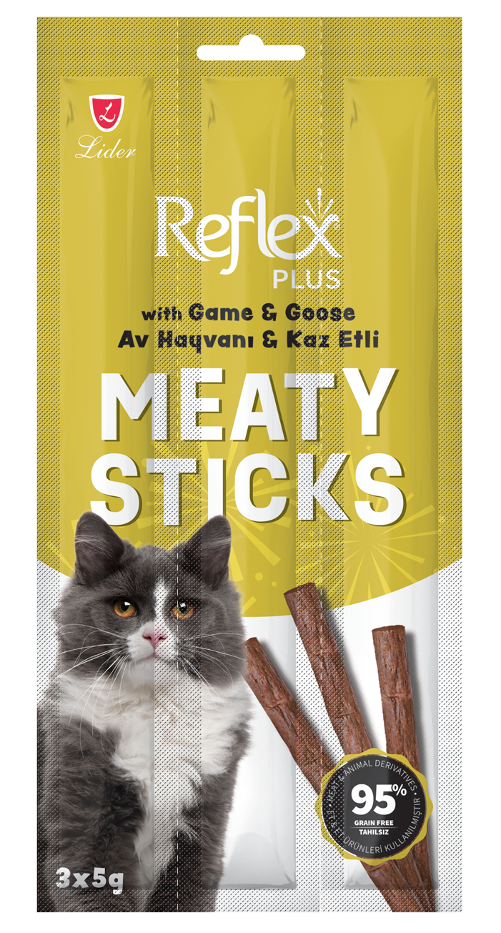 RFT-028 Reflex Cat Stick Plus Av Hayvanı ve Kaz Etli Ödül Çubuğu 3x5Gr.