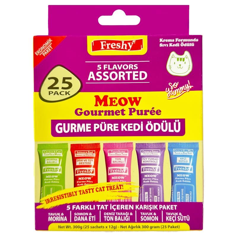 FRESHY MEOW Likit Karışık Sıvı Kedi Ödülü 25'li (5 Farklı Tat)