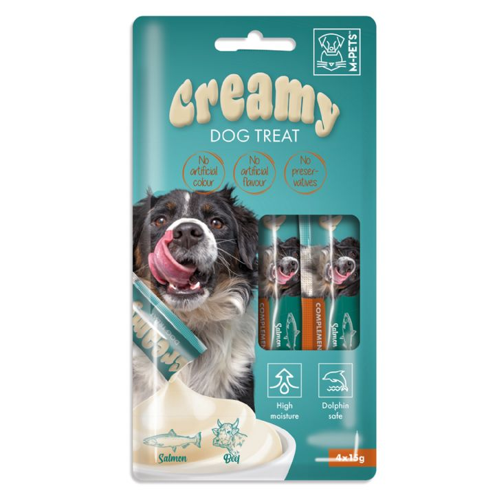 *19039299 M-PETS KÖPEK ÖDÜLÜ CREAMY SOMON BALIKLI BİFTEKLİ 4X15GR