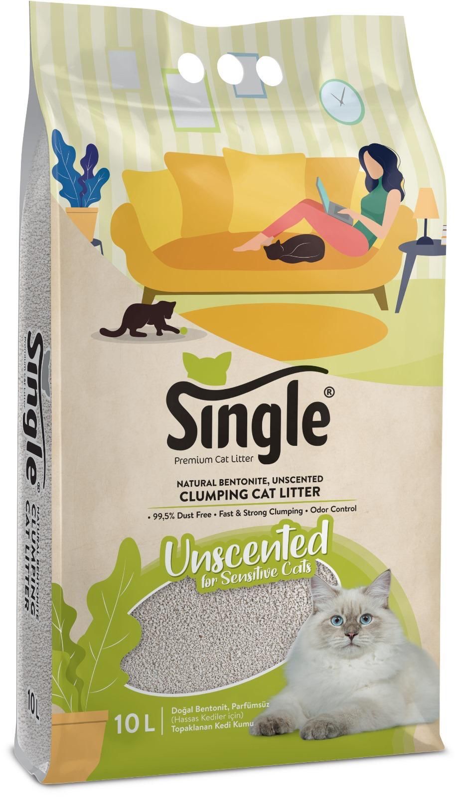 Single Bentonit Kedi Kumu İnce Naturel 10 Lt