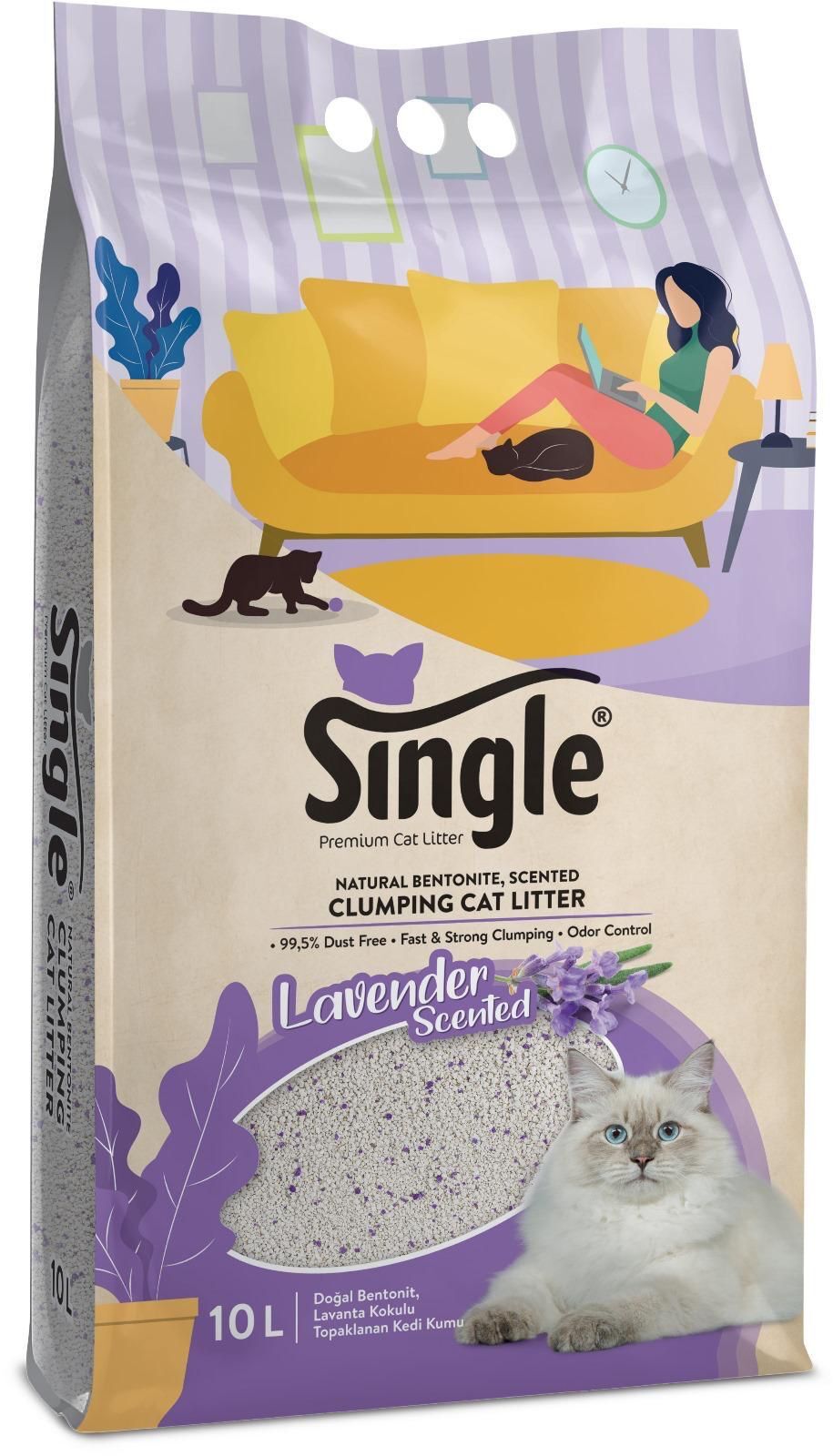 Single Bentonit Kedi Kumu İnce Lavantalı 10 Lt
